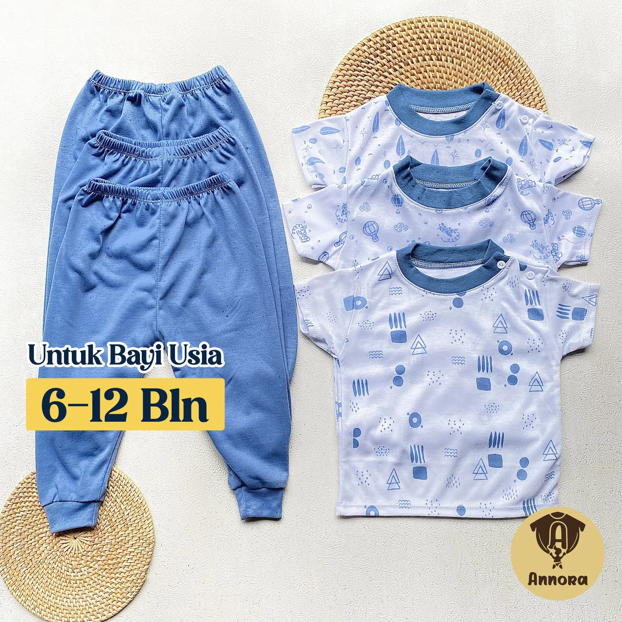 3 Setelan Piyama Bayi 6-12 Bulan 3 Set Baju Bayi Baju Tidur Bayi Unisex Warna Lengkap Annora Baby