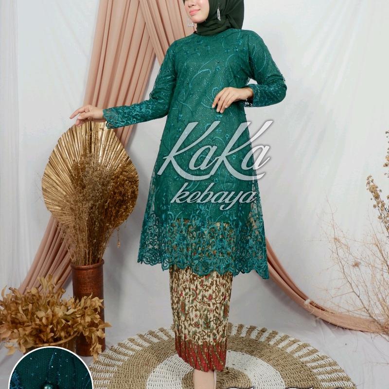 Tunik brokat tile premium terbaru/model seragam pesta/kebaya best seller Kondangan Muslim Wanita Atasan Setelan Motif Mewah Panjang Batik Remaja 3