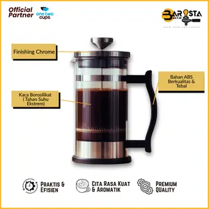 French Press Kopi 600ml 350ml | Alat Seduh Kopi Rumahan French Press Coffee Pot | Coffee Maker Manual Teko Kopi Press Portable Murah | Teko Seduh Kopi Manual Kaca Borosilikat & Stainless Steel | baristadailyID