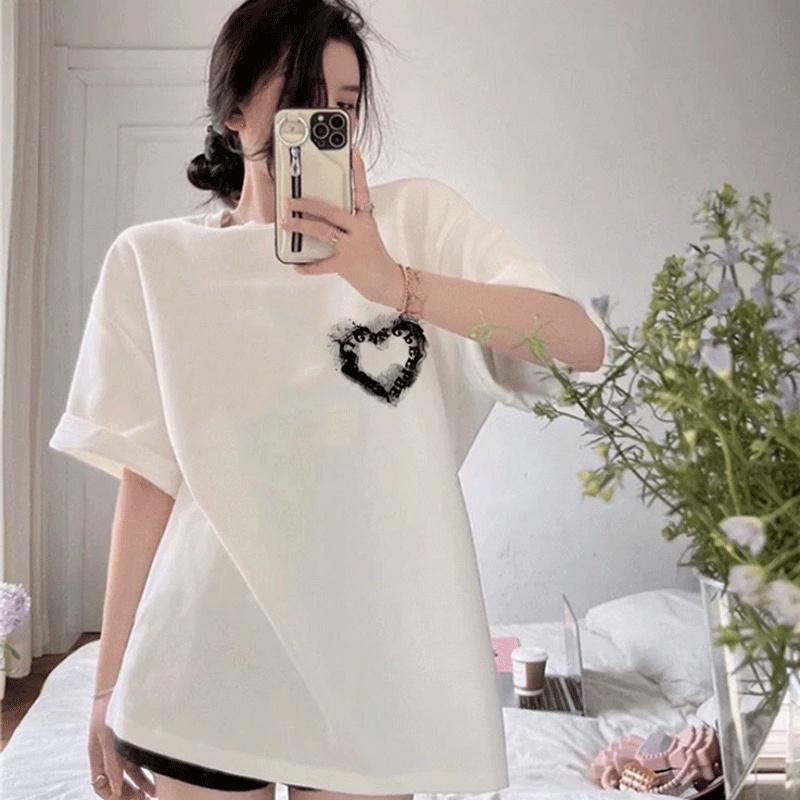 Print T-shirt Kaos Lengan Pendek Retro Love Ink Baju Wanita Oversize Korean Style bisa cod bisa instand atasan wanita lengan pendek 6