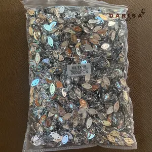 ￼Mote Sipit 7x15 isi 2000 Diamond Tempel Payet Daun Permata Silver Mata Lancip Pelangi Mata Putih