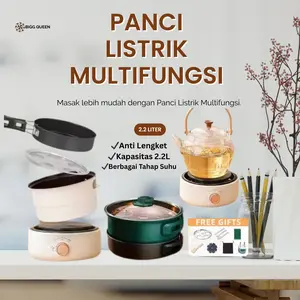 Panci Listrik Lipat Portabel 2.2L Panci Pemanggang Wajan & Kukusan Multifungsi