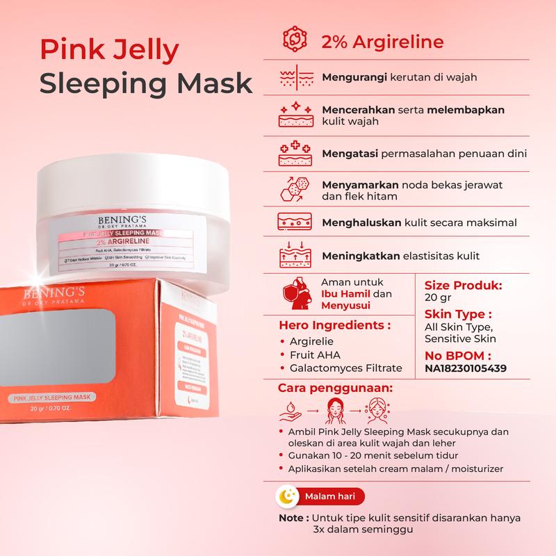 Bening's Pink Jelly Sleeping Mask 2% Argireline - Masker Wajah & Anti Kusam 2