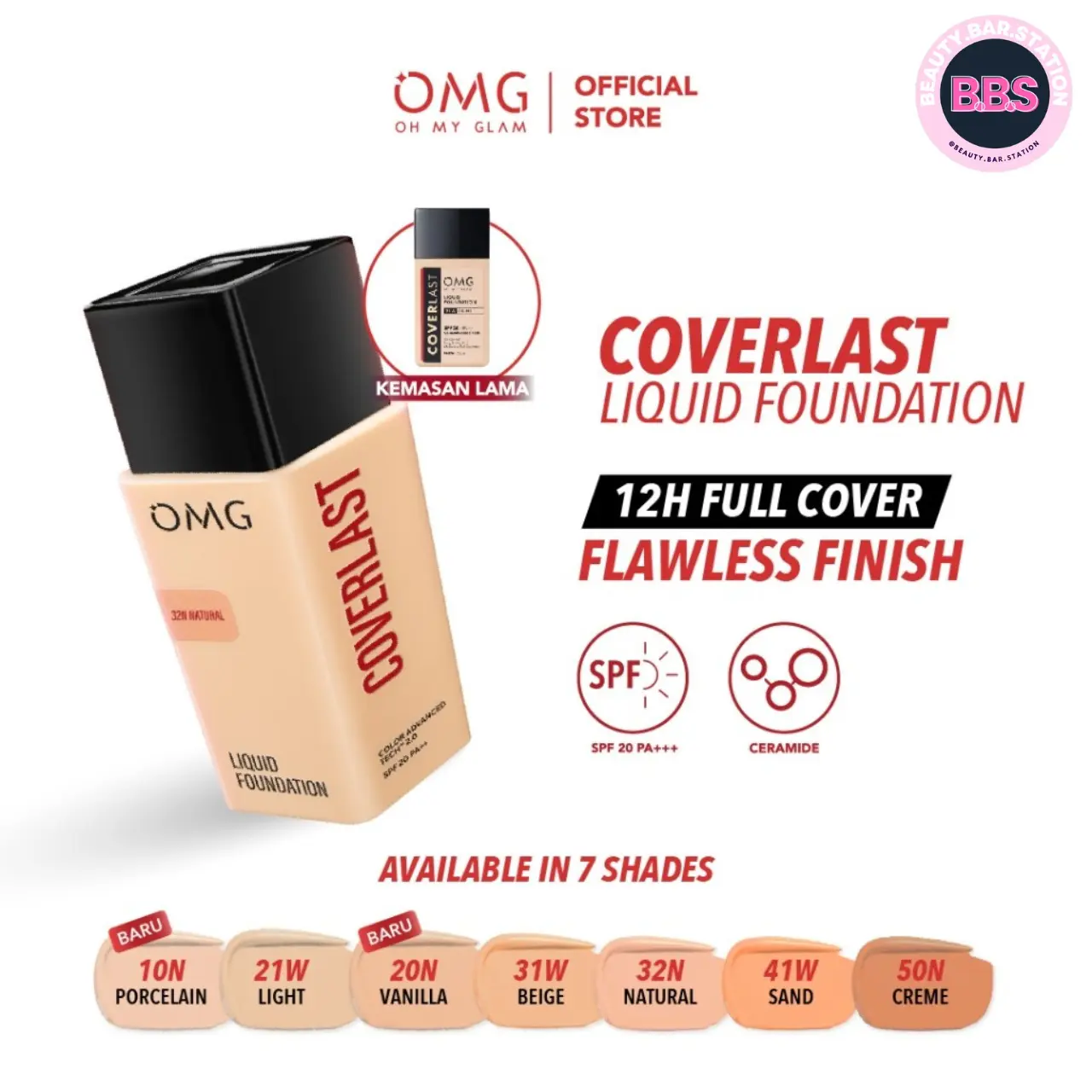 OMG Oh My Glam Coverlast Liquid Foundation SPF 20 25ml - Alas Bedak | OMG Foundation | Oil Control Long Lasting 8H Medium to Full Coverage Original BPOM