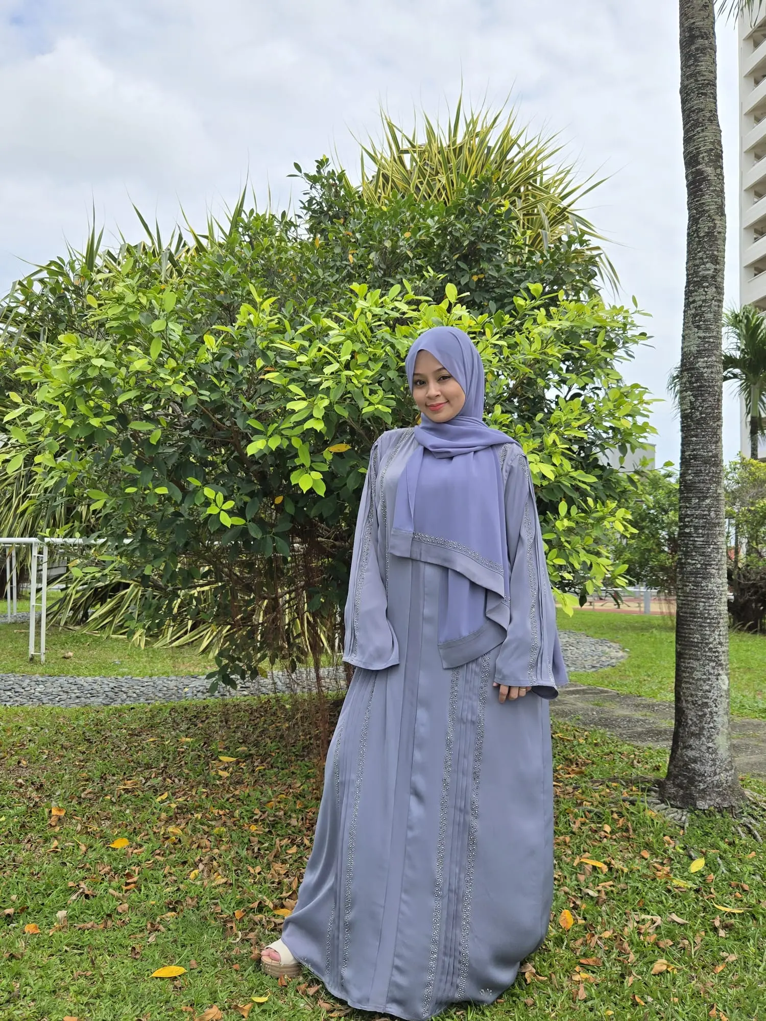 Grey Pleated Embellished Dubai Abaya for Women - Exclusive Design