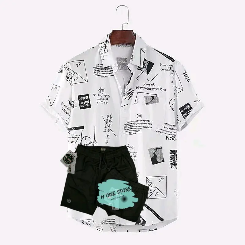 ONE SET SETELAN KEMEJA allora PRIA WANITA  MOTIF AMARILO PREMIUM RAYON COTTON  Celana  Katun Casual Lengan pendek keren  Santai trandy Panjang Polos 5