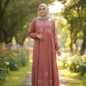 Dress Mom MIDI Bordir Rayon Katun Kualitas Premium untuk Tampilan Elegan dan Nyaman