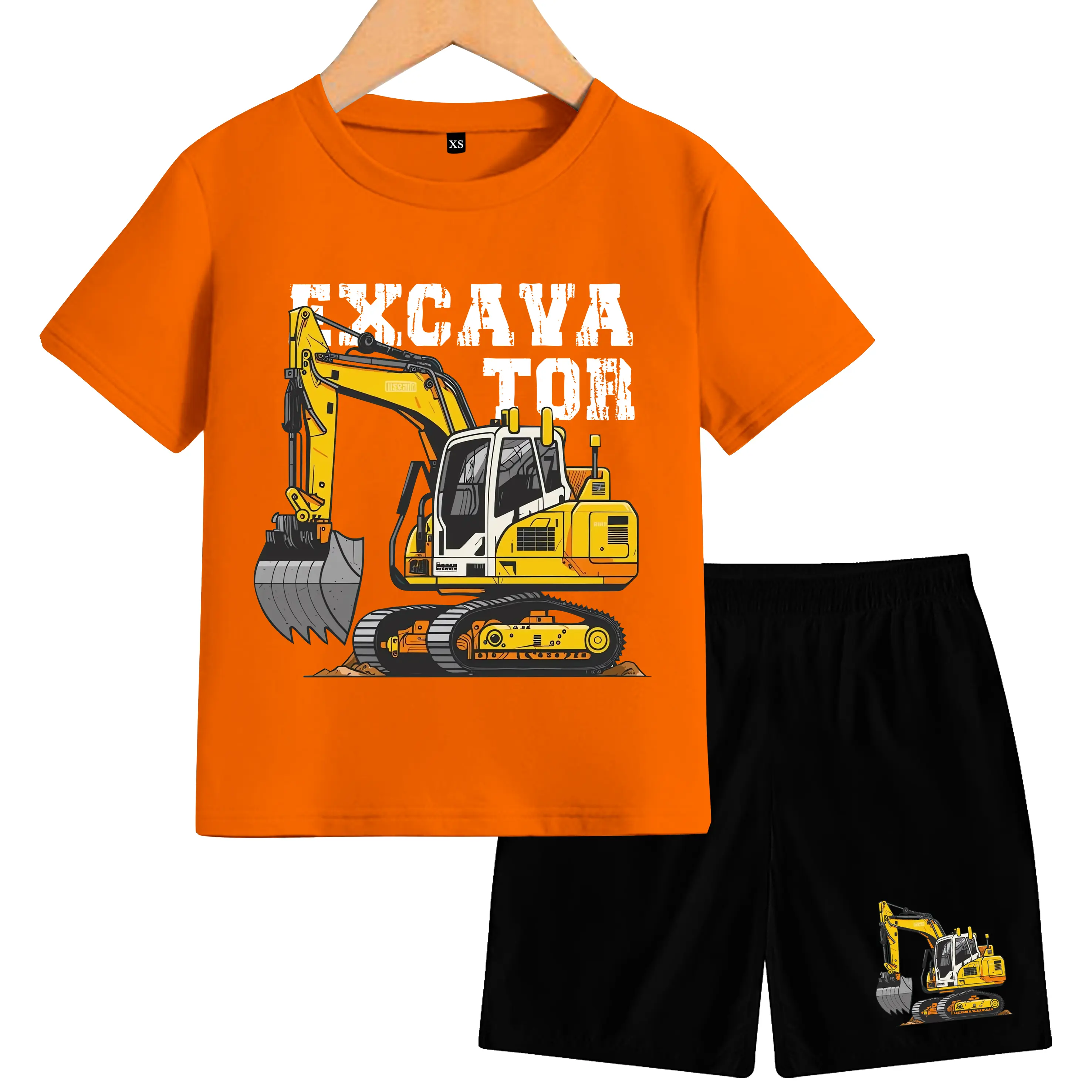 Setelan Anak-anak Excavator Lengan Pendek Bahan Katun - Nyaman dan Menyerap Keringat - Fashion - Ukuran XS-XXL
