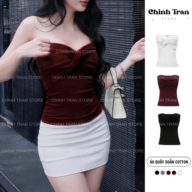 Áo Quây Nữ Xoắn Ôm Body Chất Thun Cotton Co Giãn Basic