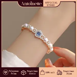 Antoinette Jewelry Gelang Perak S925 Mutiara Air Tawar & Aquamarine - Desain Minimalis Mewah untuk Hadiah Spesial​ Dengan Detail Mutiara Alami yang Indah​