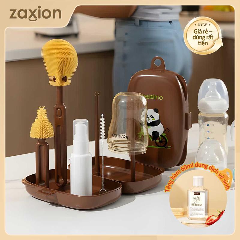  Bộ Cọ Rửa Bình Sữa Cho Em Bé 6 Chiếc Bao Gồm Cọ Rửa Bình Sữa Silicon Cọ Ống Hút Giá Phơi Bộ Nhả Xà Phòng Cọ Nắp Và Hộp Đựng 