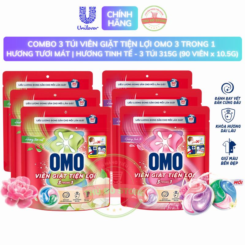 Combo 3 Túi Viên Giặt OMO Tiện Lợi 3 Trong 1 - 90 Viên/ 3 Túi