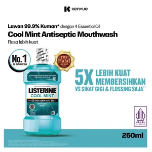 LISTERINE Cool Mint Antiseptic Mouthwash Obat Kumur Antiseptik 250ml No 1 di Indonesia Halal 3in1 Kurangi 99.9% Kuman dan Plak