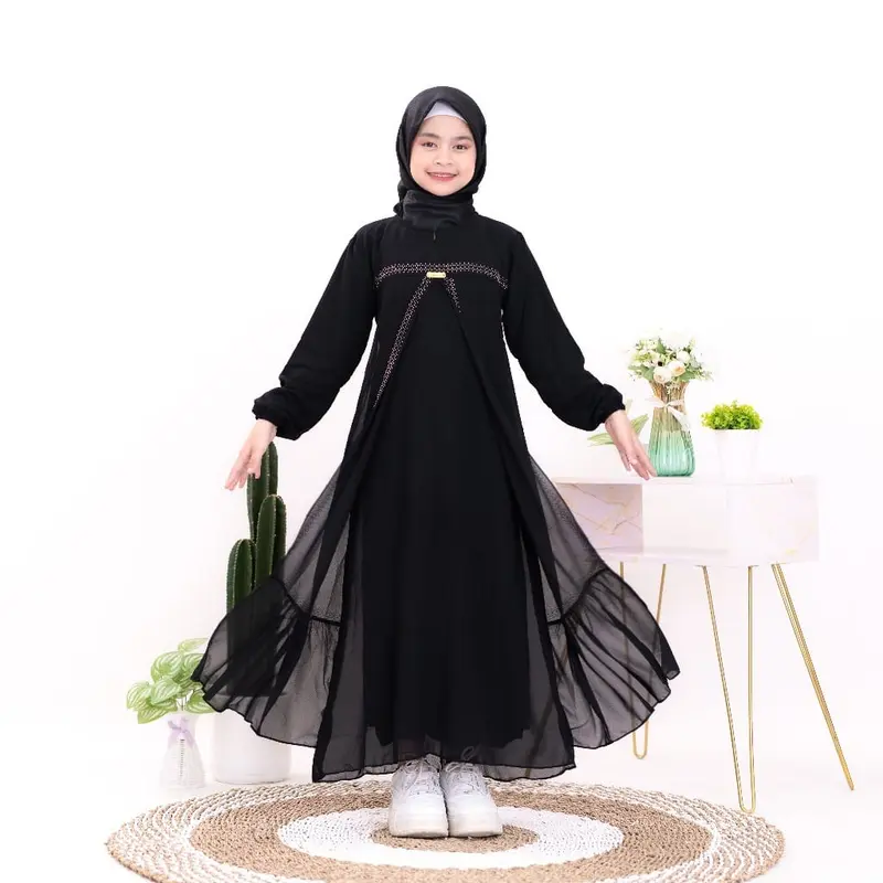 Hanakids Abaya anak perempuan | Crinkle mix swarosky premium | Baju Gamis Anak Perempuan Elegant Terlaris 0