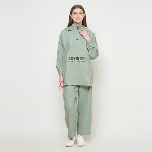 Coverain Raincoat Jas Hujan Kangguru Pria Wanita Full Seal Press Bahan Karet PVC Elastis Anti Rembes Dan Bocor Hijau Merah