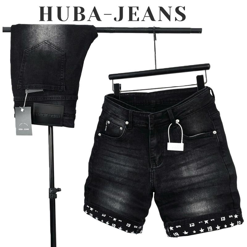 Quần jean nam sort HUBA-JEANS có BIGSIZE phom ôm ống côn đen thơi trang
