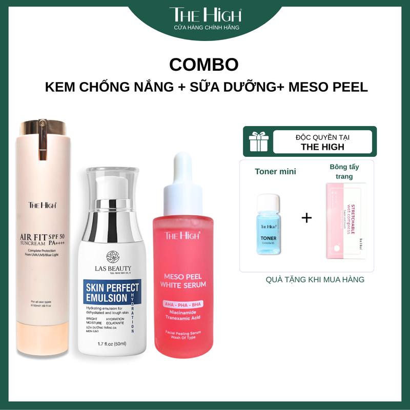 Combo Chăm Da Cơ Bản ngày đêm  Kem chống nắng Sữa dưỡng rong nho Meso Peel  Quà Tặng Toner mini 