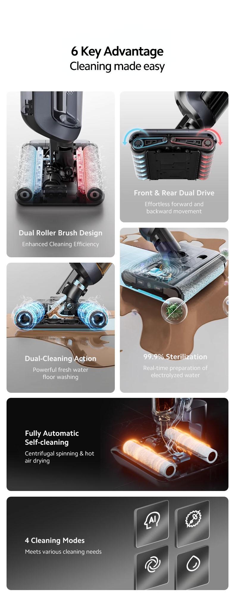 Product Introduction of Vaqoo Q09 Wet Dry Vacuum Cleaner Smart Auto Dirt Detection Self-Cleaning Sterilisation 36