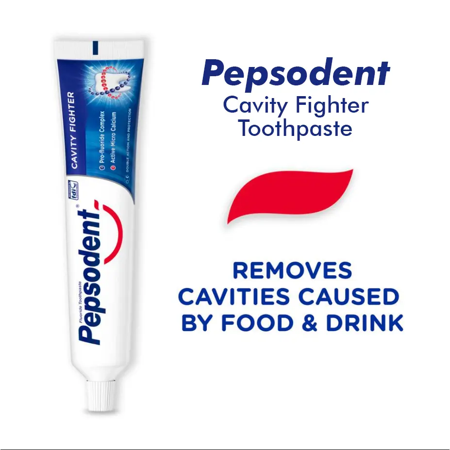 Pepsodent Cavity Fighter Toothpaste | Pro-Flouride & Micro Calcium Formula Repairs Tiny Holes Triple Protection Oral Care