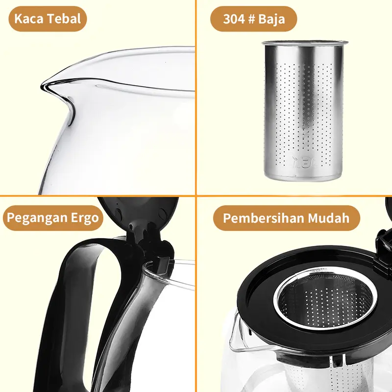 MINISO Set Teh Sederhana 5pcs Teh Ketel Kaca Teapot dengan 4pcs Gelas 1 Teapot Set 700ml Cangkir Stainless Steel Glass Teko 1