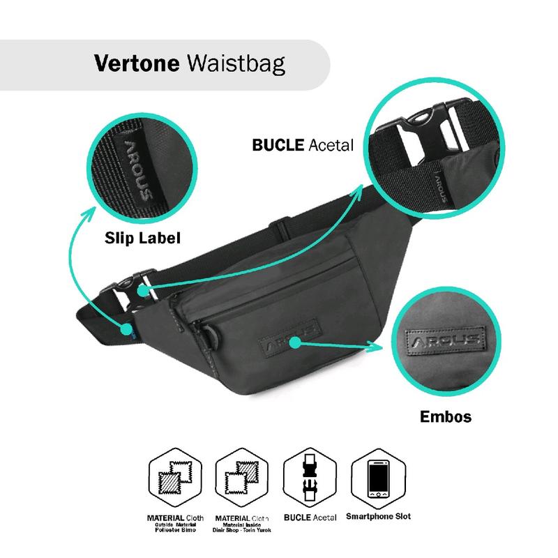 Tas Pinggang Vertone Waterproof Anti Air AROUSuntuk Pria dan Wanita | Selempang Cowok | Bum bah & Belt bag | soulder bags | Tas pria Slingbag Waistbag 6