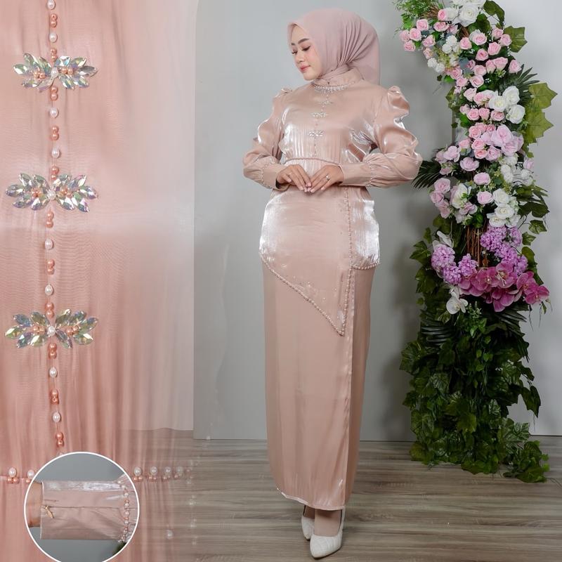 Hameedah - One Set Tunik Payet Melayu Malaysia Baju Pesta Kondangan Wanita Muslim Gamis Dress Dewasa 5