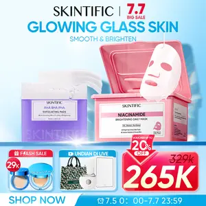 SKINTIFIC 2pcs Skincare Set Niacinamide Brightening Daily Mask 30pcs+ExtractAHA BHA PHA Double Exfoliating Pad 40pcs Mencerahkan & Menghaluskan Kulit Seketika Dengan Niacinamide TXA & Rice Kulit Halus Cerah Seketika, Bersih Pori & Aman untuk