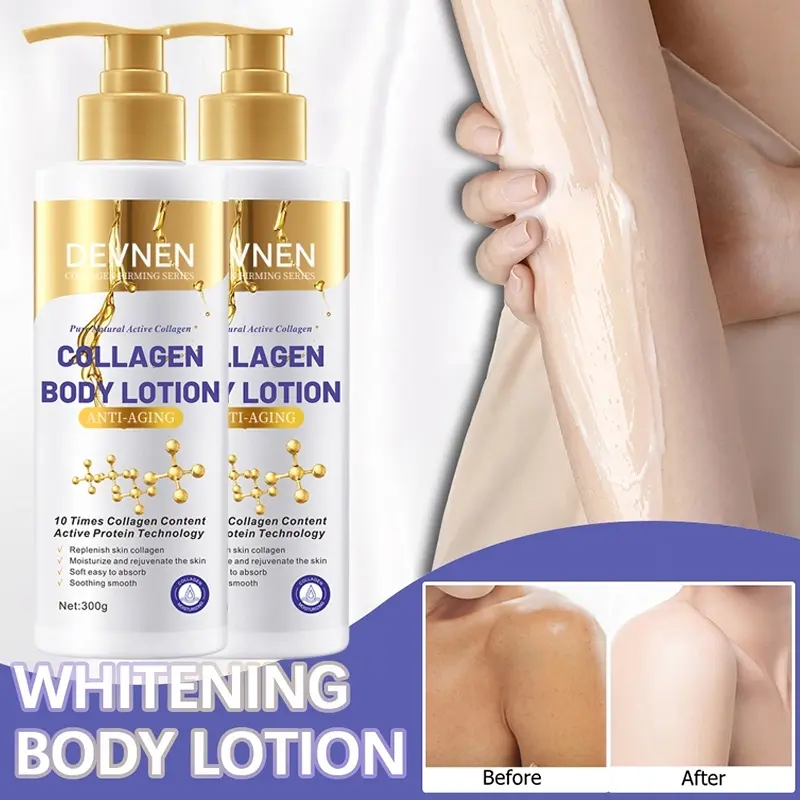 DEVNEN Collagen Body Lotion Whitening 300g lotion pemutih badan Untuk Wajah Dan Tubuh Brightening Menghilangkan Melanin Kulit gelap yang Melembabkan Susu tubuh pemutih Wangi Tahan Lama Glow body lation pemutih