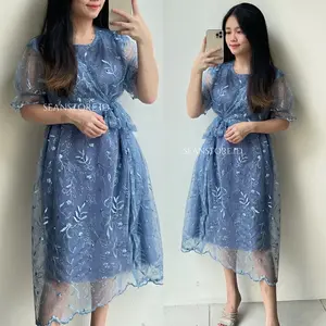 Dress Pesta Livy Brukat Tile korea Wanita Casual | Dress Bridemaids Seragam | Acara Natal Promnight Kondangan Birthday Formal Gaun Mewah Wisuda