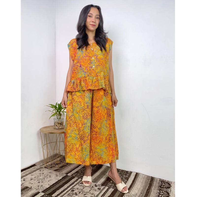 MEYDEND - One Set Sarimaya Setelan Batik Cap Rayon Premium Busui Friendly Kulot 7/8 Lengan Kutungan 1