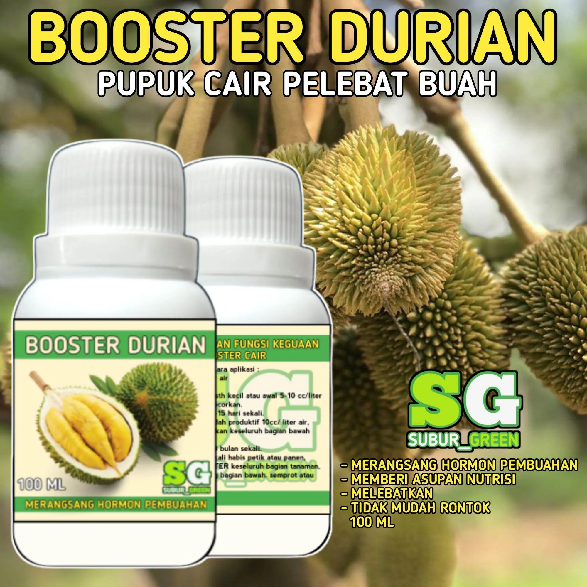 SUBUR GREEN BOOSTER DURIAN ORGANIK CAIR pupuk pelebat buah anti rontok termurah bisa cod kemasan 100 ml Tanaman