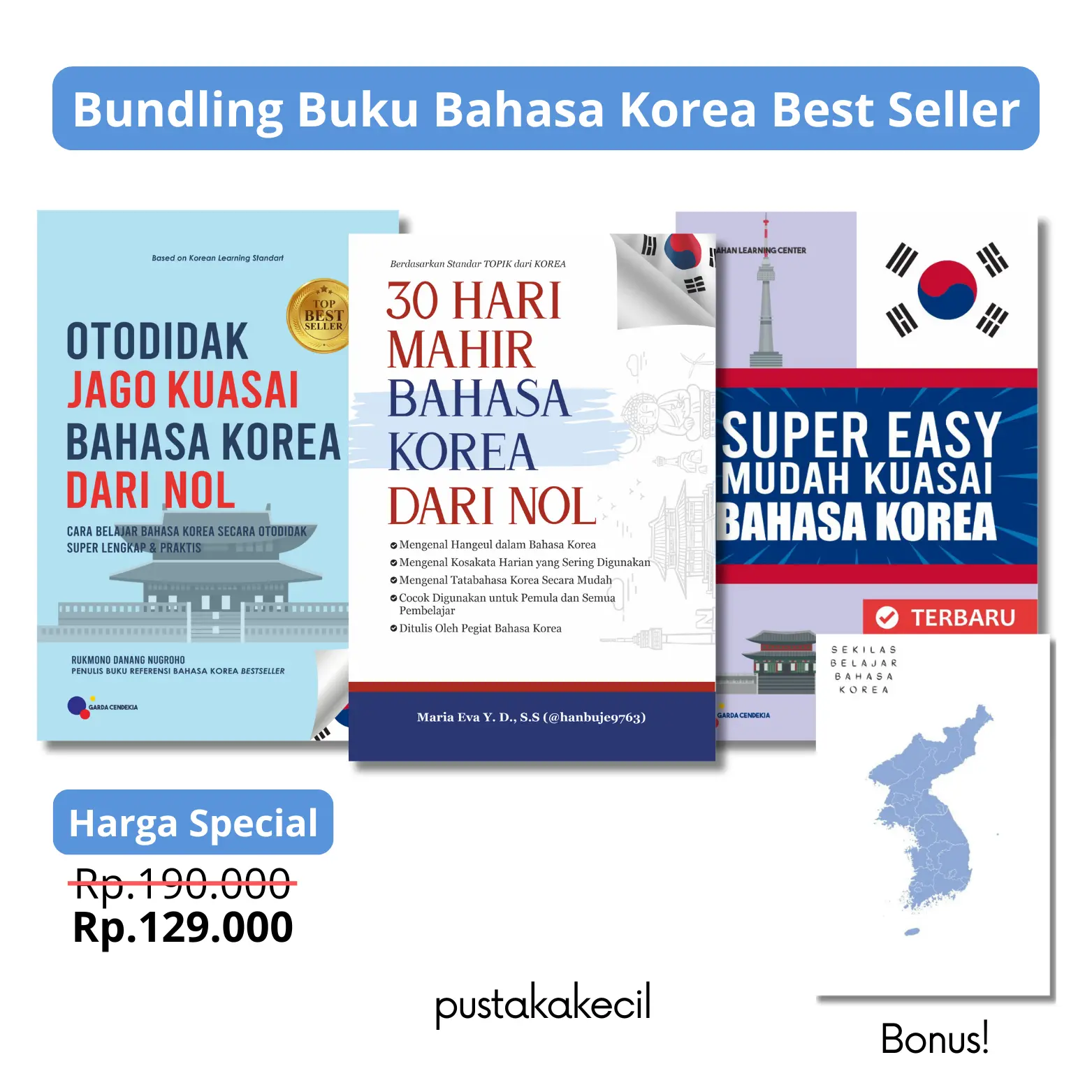 Paket Murah 3 Buku Bahasa Korea Best Seller Otodidak Bahasa Korea + Super Easy Bahasa Korea + 30 Hari Mahir Bahasa Korea