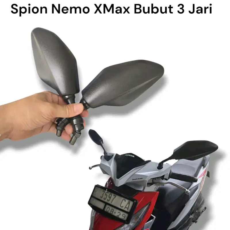 Spion Bubut 3 Jari Original Xmax Nemo Spion Bubut Tangkai Pendek Spion Down Size Universal Semua Motor Honda & Yamaha Motorcycle 3