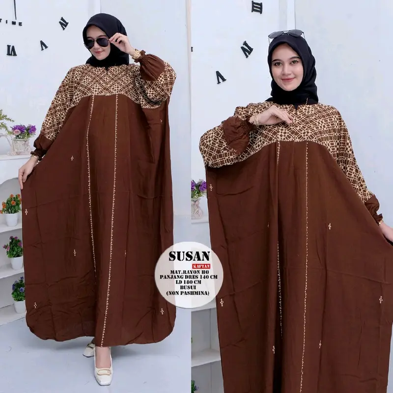 Kaftan Remaja aesthetic Gamis kekinian jumbo dress kondangan elegan Wanita Nyaman Muslim Lebaran Motif Formal Rayon Tebal busui kelelawar untuk anggun zuma hitam katun gami 1