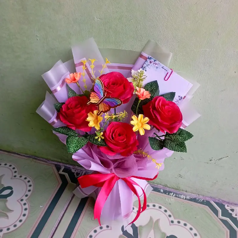 Buket Bunga Artificial Medium Size full hiasan free kartu ucapan  - Bouquet 2