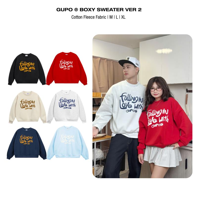   BST THU ĐÔNG  Áo Sweater Ver 2 Áo Nỉ Thêu Xù GUPO Form Boxy Tay Phồng Unisex Local Brand GUPO - SWT02 