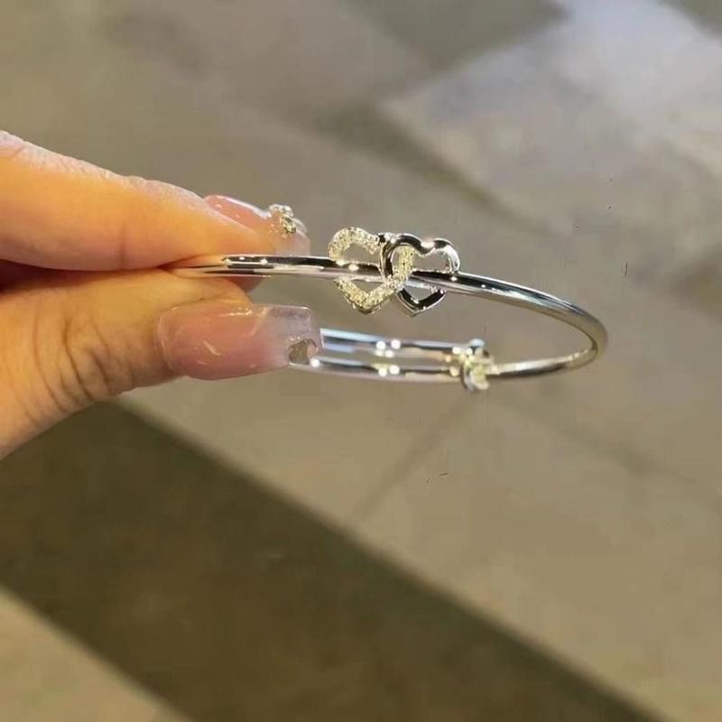 Vòng Tay Thép Không Gỉ Cho Nữ, Cổ Điển, Đơn Giản, Tinh Tế, Retro, Trái Tim Đôi, Trang Sức Thời Trang, Phong Cách Hàn Quốc, Khóa 0