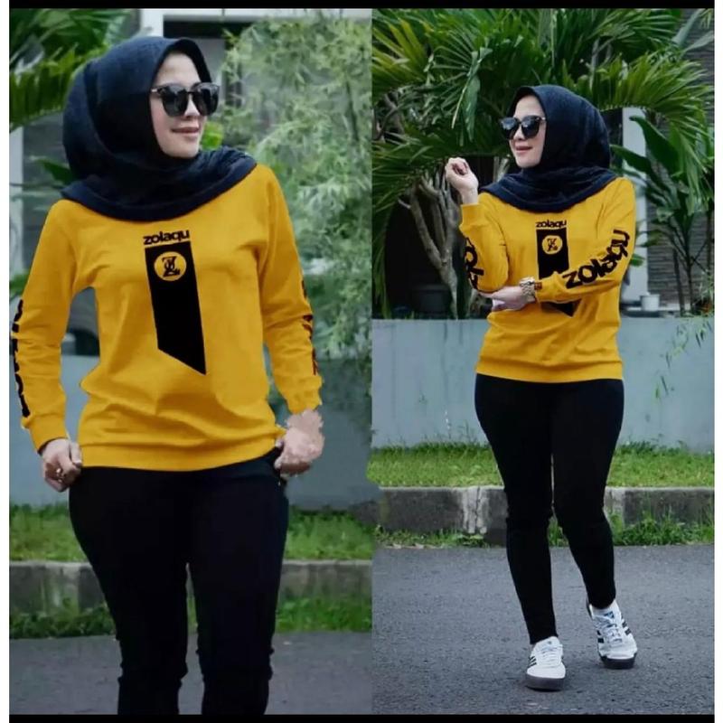 Outfit Hijab Style / Baju Atasan Lengan Panjang / Sweater ZOLAQU / COD / Baju Wanita Lengan Panjang / Sweater Hijab Style / Kaos Nyaman Muslim Oblong 5
