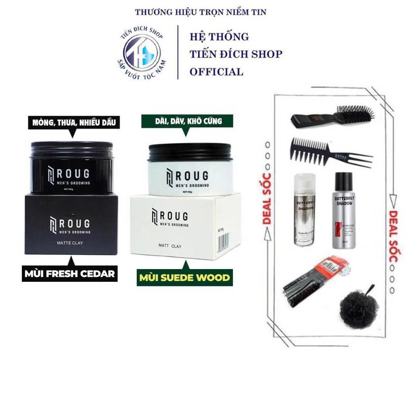 Bản V4 Roug Men's Grooming Sáp Vuốt Tóc Nam Giới Matte Clay 90gr Màu Đen & Trắng Gôm Butterfly 150ml Tặng Lược Texture Sấy Chaoba Bộ Lược 10 Món Belle Bông Tắm Chăm Sóc Tóc