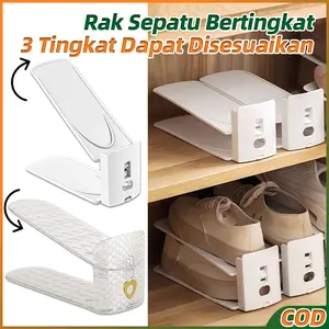 Organizer Sepatu 2 Susun Plastik Shoes Organizer Susun Adjustable Shoe Stacker | Simple Shoe Rack Organizer Plastic Space Saving Double Layer Adjustable Shoe Stand