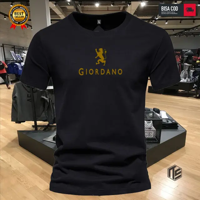 PROMO Baju Kaos Dewasa Kaos Distro Lengan Pendek Giordano Terbaru Text Gold Pria & Wanita Terlaris Combed Premium Quality