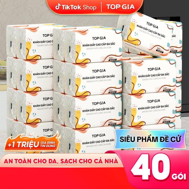   GIẤY TO - TOPGIA  Thùng 40 Gói Giấy Đa Sắc TopGia Giấy Ăn Cao Cấp Dập Vân 4D 4 Lớp Dai Mềm Mịn Khăn Giấy Vệ Sinh Khăn Giấy Gia Đình Đa Năng. ĐẠT QUY CHUẨN CỦA BỘ CÔNG THƯƠNG.  VH1  