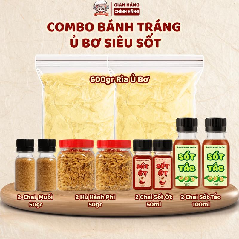  Combo BÁNH TRÁNG Ủ BƠ SIÊU SỐT 600gr Tặng Kèm Sốt Chấm Và Topping Tuỳ Chọn - Ăn Vặt Cùng Mướp 