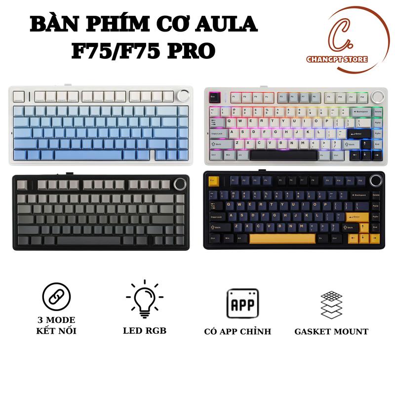 AULA F75 PRO POLAR BLACK - BÀN PHÍM CƠ 3 MODE KẾT NỐI -  MẠCH XUÔI, LED RGB 16.8 TRIỆU MÀU, HÔ TRỢ HOTSWAP 5 PIN, KEYCAP PBT, PIN 4000mAh, WINDOWS/ANDROID/IOS/MAC OS