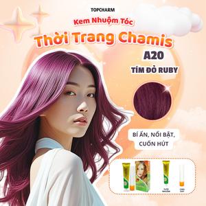 Kem nhuộm màu Tím Đỏ Ruby A20 bí ẩn TOPCHARM 30 màu, lên màu nhanh chuẩn, dưỡng tóc bóng mềm (kèm oxy, bao tay, lược) Nhuộm Tóc Đổi Màu Tóc Nữ