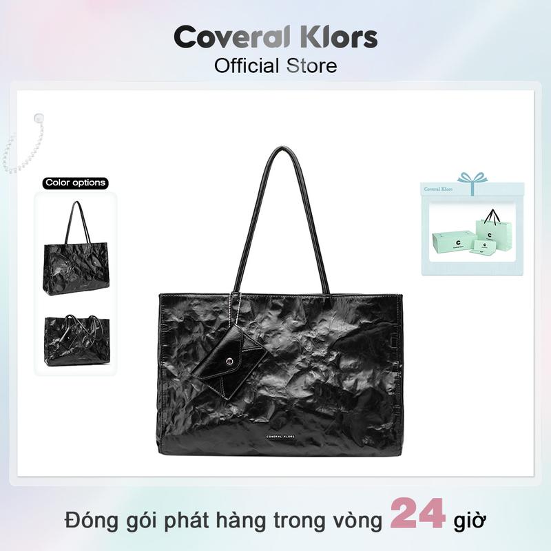 (LIVE)COVERAL & KLORS -【đóng gói hộp quà tặng Màu Đen Túi Đeo Vai Batik Nhăn Cổ Điển , Thời Trang Cao Cấp, Dung Tích Lớn Túi Đeo ChéoDa kết cấu, phong cách Sang Trọng, , Dễ Phối Đồ Bag Tote
