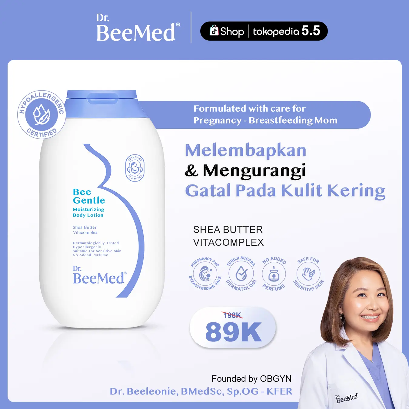 Dr.BeeMed Bee Gentle Moisturizing Body Lotion 200g - Pelembab Kulit Kering Ibu Hamil & Menyusui [BPOM]