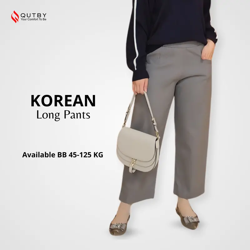 QUTBY - Celana Kulot Panjang Wanita Korean Long Pants Celana Kerja Jumbo Bahan Katun Twill Premium Full Karet Nyaman 0