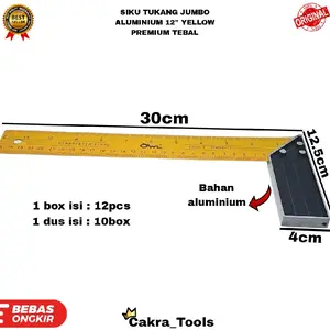 SIKU TUKANG JUMBO 12" YELLOW PREMIUM TEBAL / PENGGARIS SIKU TUKANG