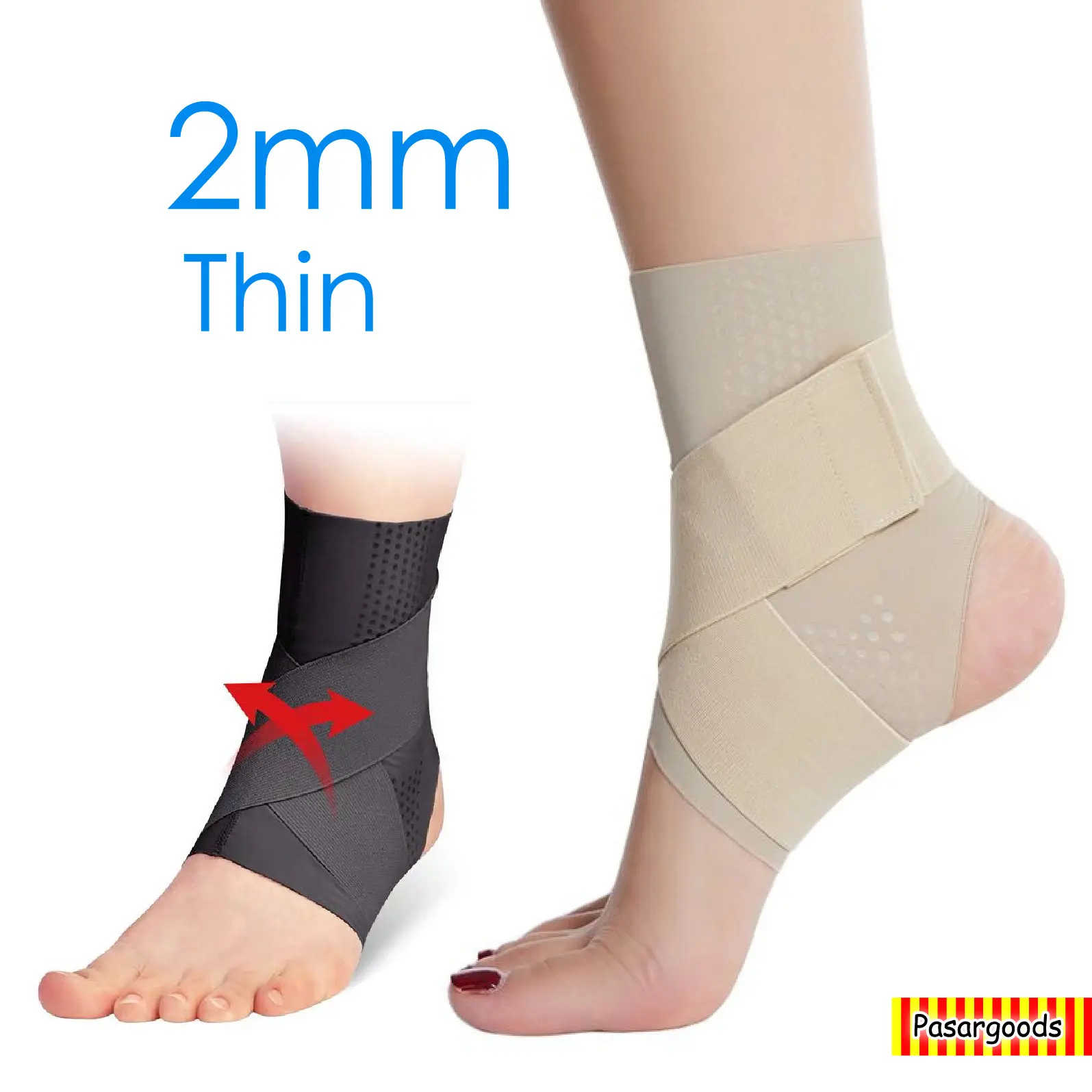 2PCS Ultra Thin 2mm Lightweight Ankle Brace Support Achilles Tendonitis Joint Pain Plantar Fasciitis Compression Stablise